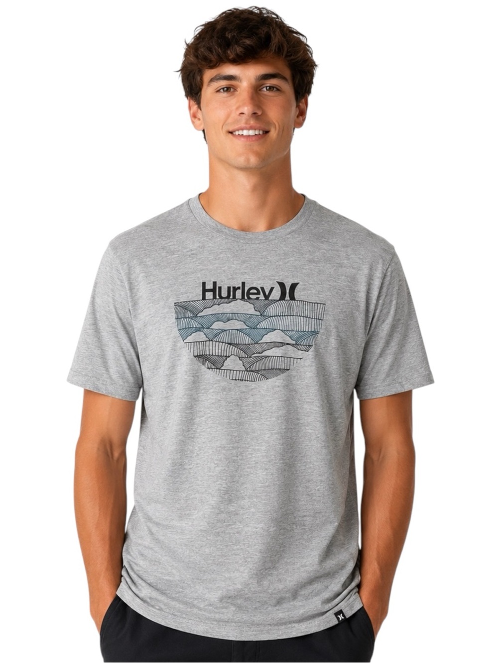 Hurley Men’s Large Gray Wave Graphic Logo T-Shirt Short Sleeve